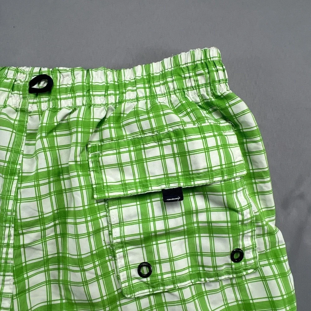Pacific Surf By Exist Board Shorts Mens Large White Green Plaid Mesh Lined Beach